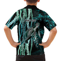 Hawaiian Honu Personalized Hawaiian Shirt Dark Cyan Maile Pikake Flower Lei Inspired