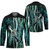 Hawaiian Honu Personalized Hockey Jersey Dark Cyan Maile Pikake Flower Lei Inspired