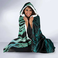 Hawaiian Honu Personalized Hooded Blanket Dark Cyan Maile Pikake Flower Lei Inspired