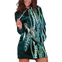 Hawaiian Honu Personalized Hoodie Dress Dark Cyan Maile Pikake Flower Lei Inspired LT9 Cyan - Polynesian Pride