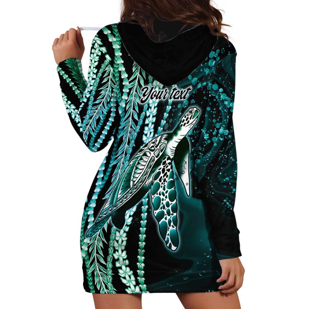 Hawaiian Honu Personalized Hoodie Dress Dark Cyan Maile Pikake Flower Lei Inspired LT9 - Polynesian Pride