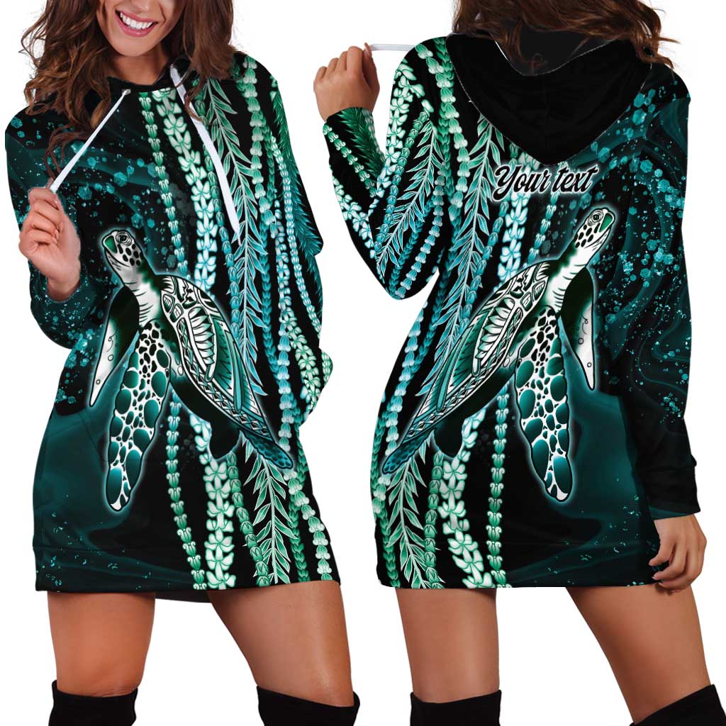 Hawaiian Honu Personalized Hoodie Dress Dark Cyan Maile Pikake Flower Lei Inspired LT9 - Polynesian Pride