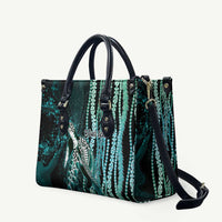 Hawaiian Honu Personalized Leather Bag Dark Cyan Maile Pikake Flower Lei Inspired