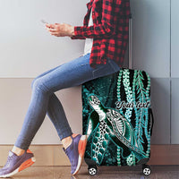 Hawaiian Honu Personalized Luggage Cover Dark Cyan Maile Pikake Flower Lei Inspired
