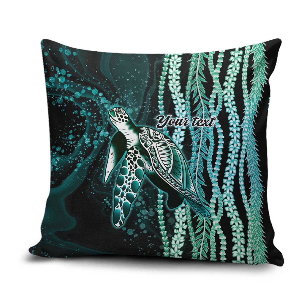 Hawaiian Honu Personalized Pillow Cover Dark Cyan Maile Pikake Flower Lei Inspired LT9 Cyan - Polynesian Pride