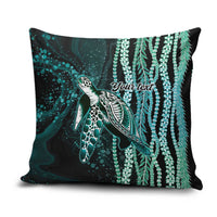 Hawaiian Honu Personalized Pillow Cover Dark Cyan Maile Pikake Flower Lei Inspired LT9 Cyan - Polynesian Pride