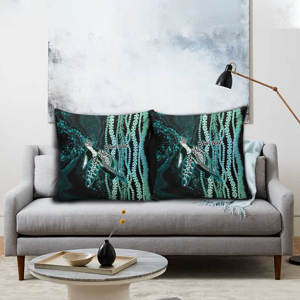 Hawaiian Honu Personalized Pillow Cover Dark Cyan Maile Pikake Flower Lei Inspired LT9 - Polynesian Pride