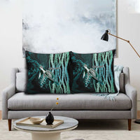 Hawaiian Honu Personalized Pillow Cover Dark Cyan Maile Pikake Flower Lei Inspired LT9 - Polynesian Pride