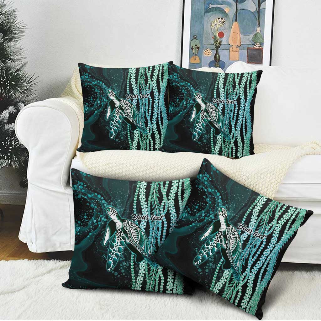Hawaiian Honu Personalized Pillow Cover Dark Cyan Maile Pikake Flower Lei Inspired LT9 - Polynesian Pride