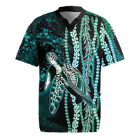 Hawaiian Honu Personalized Rugby Jersey Dark Cyan Maile Pikake Flower Lei Inspired LT9 Cyan - Polynesian Pride