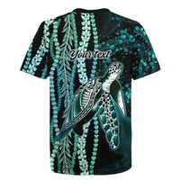 Hawaiian Honu Personalized Rugby Jersey Dark Cyan Maile Pikake Flower Lei Inspired LT9 - Polynesian Pride