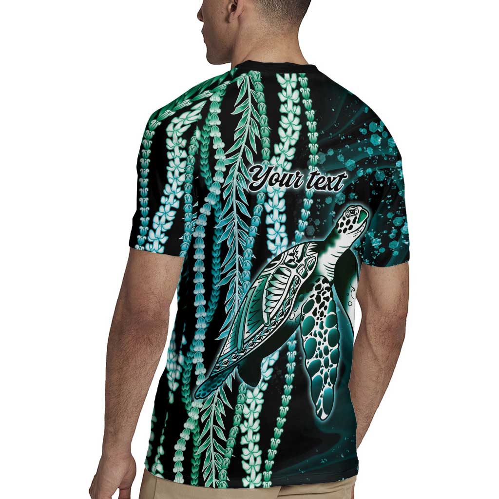 Hawaiian Honu Personalized Rugby Jersey Dark Cyan Maile Pikake Flower Lei Inspired LT9 - Polynesian Pride