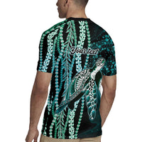 Hawaiian Honu Personalized Rugby Jersey Dark Cyan Maile Pikake Flower Lei Inspired LT9 - Polynesian Pride