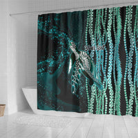 Hawaiian Honu Personalized Shower Curtain Dark Cyan Maile Pikake Flower Lei Inspired