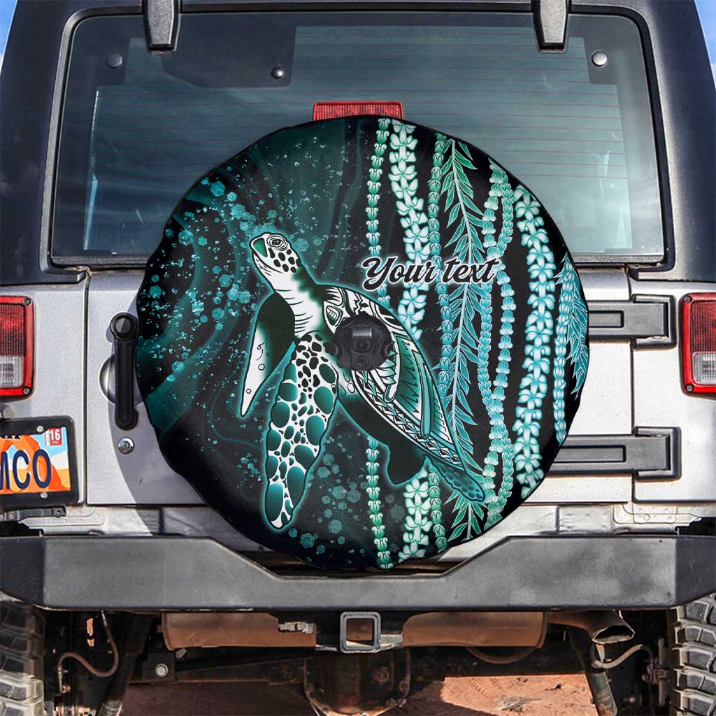 Hawaiian Honu Personalized Spare Tire Cover Dark Cyan Maile Pikake Flower Lei Inspired