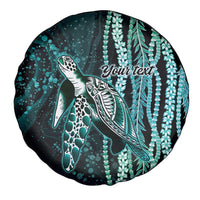 Hawaiian Honu Personalized Spare Tire Cover Dark Cyan Maile Pikake Flower Lei Inspired