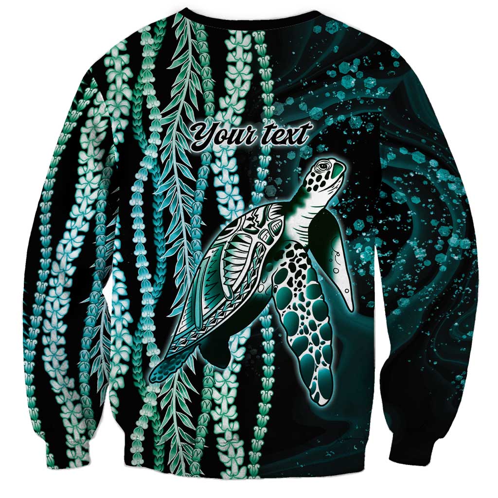 Hawaiian Honu Personalized Sweatshirt Dark Cyan Maile Pikake Flower Lei Inspired