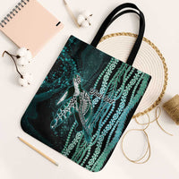 Hawaiian Honu Personalized Tote Bag Dark Cyan Maile Pikake Flower Lei Inspired LT9 Black Strap One Size Cyan - Polynesian Pride