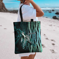Hawaiian Honu Personalized Tote Bag Dark Cyan Maile Pikake Flower Lei Inspired LT9 - Polynesian Pride