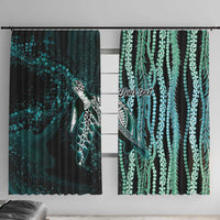 Hawaiian Honu Personalized Window Curtain Dark Cyan Maile Pikake Flower Lei Inspired