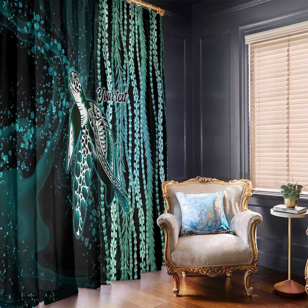 Hawaiian Honu Personalized Window Curtain Dark Cyan Maile Pikake Flower Lei Inspired