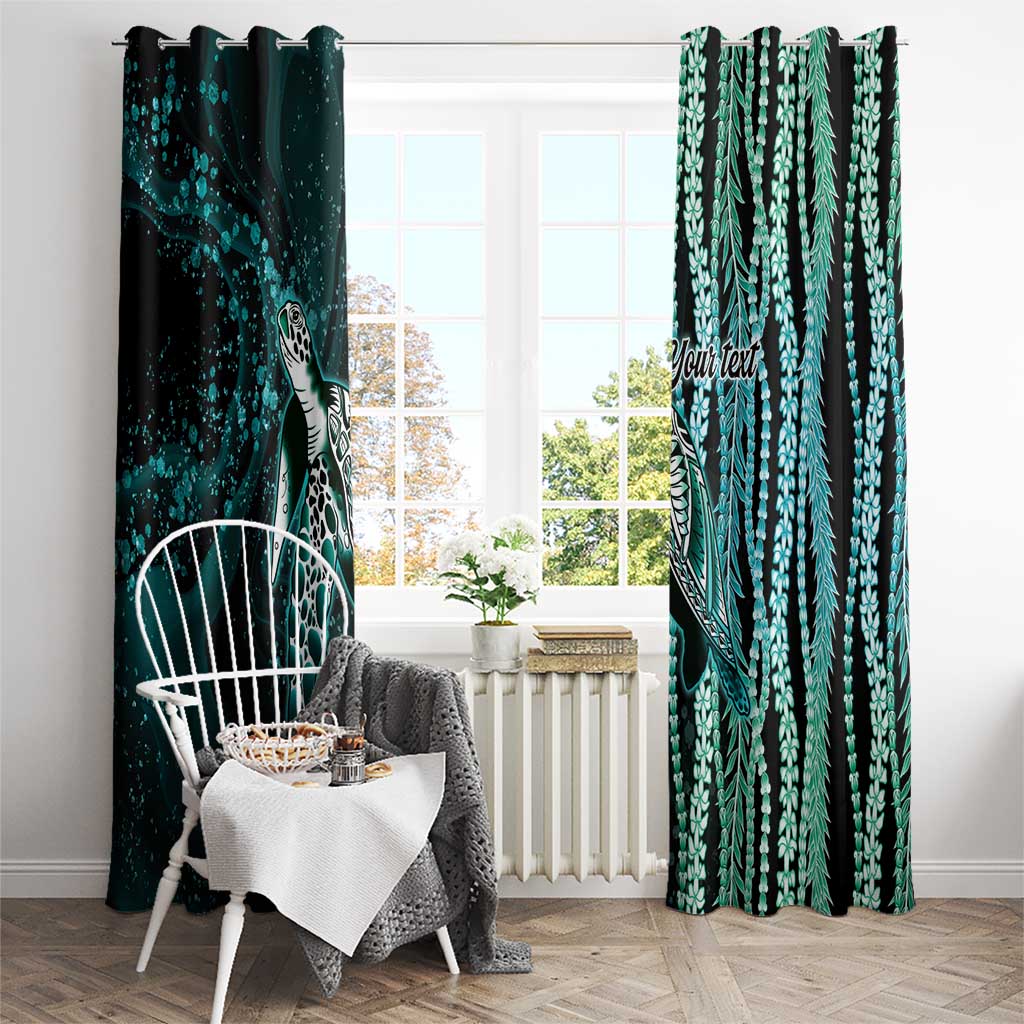 Hawaiian Honu Personalized Window Curtain Dark Cyan Maile Pikake Flower Lei Inspired