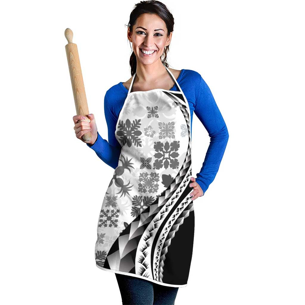 Black Hawaiian Quilt Pattern Apron Mixed Polynesian Tribal Arty - Polynesian Pride