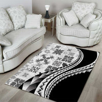 Black Hawaiian Quilt Pattern Area Rug Mixed Polynesian Tribal Arty
