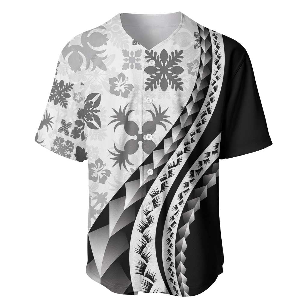 Black Hawaiian Quilt Pattern Baseball Jersey Mixed Polynesian Tribal Arty