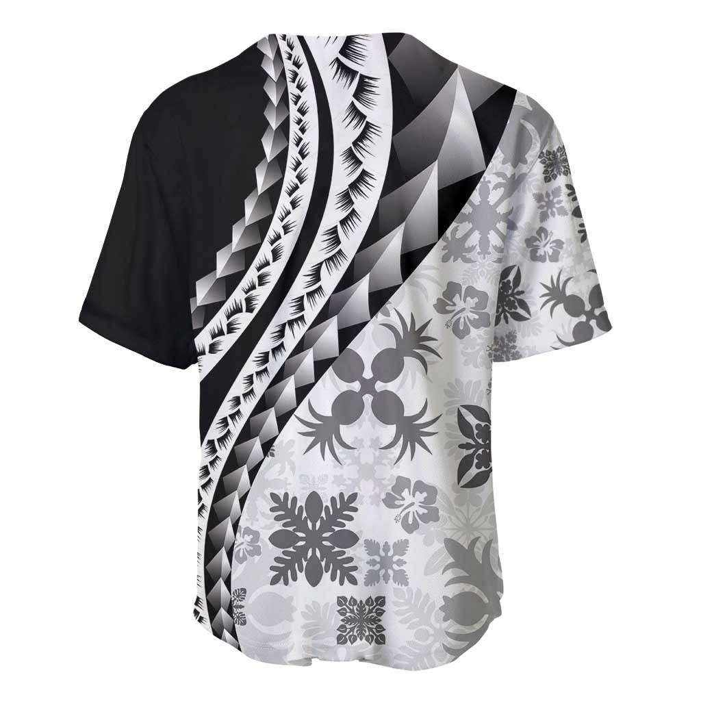 Black Hawaiian Quilt Pattern Baseball Jersey Mixed Polynesian Tribal Arty
