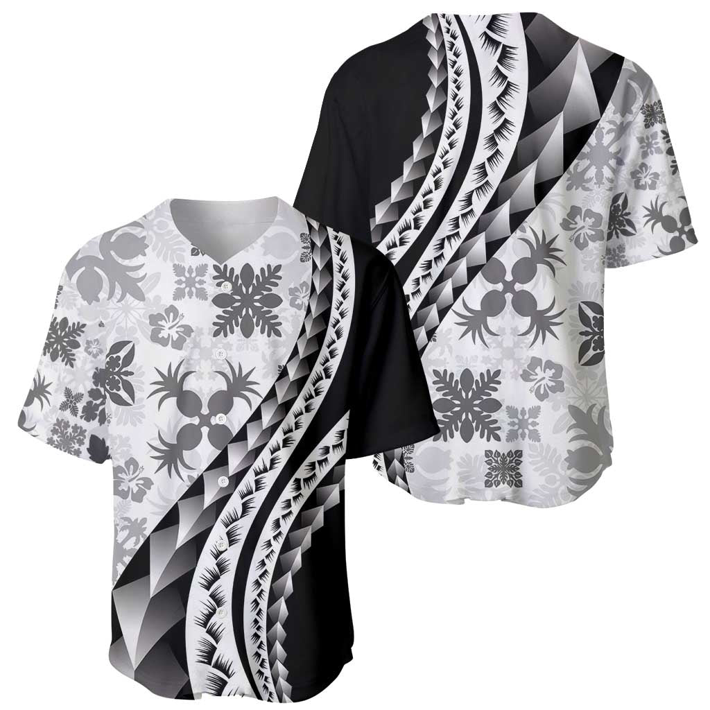 Black Hawaiian Quilt Pattern Baseball Jersey Mixed Polynesian Tribal Arty