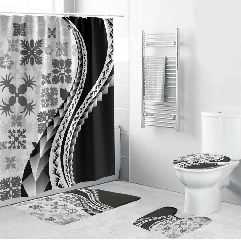 Black Hawaiian Quilt Pattern Bathroom Set Mixed Polynesian Tribal Arty - Polynesian Pride