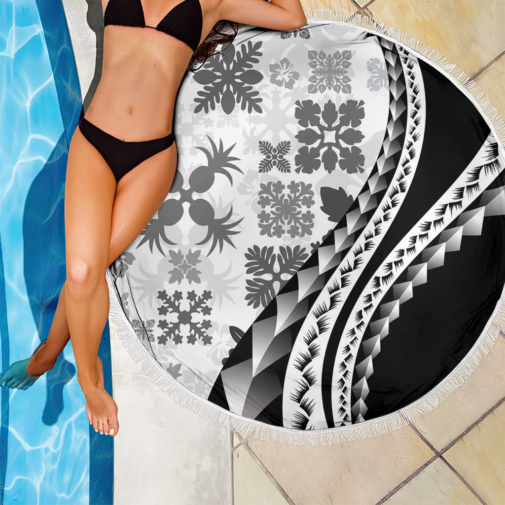 Black Hawaiian Quilt Pattern Beach Blanket Mixed Polynesian Tribal Arty