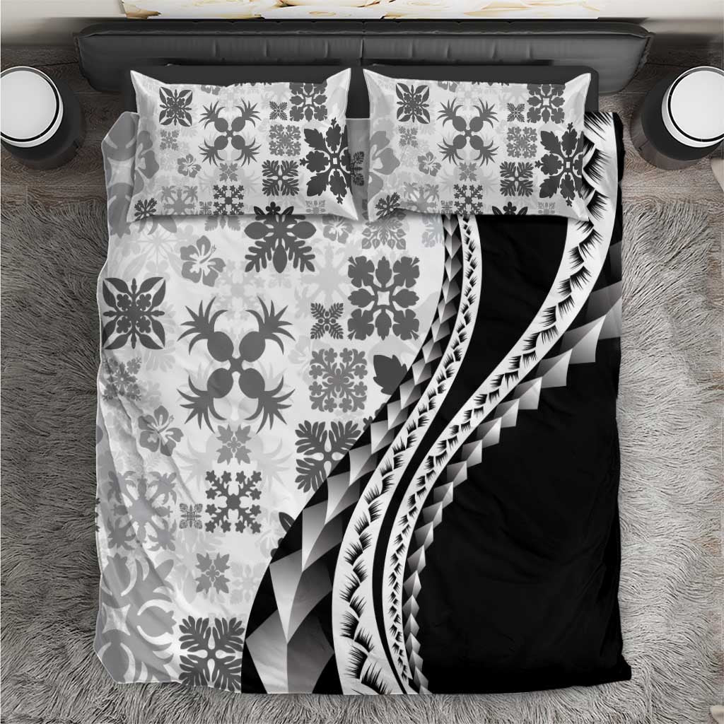 Black Hawaiian Quilt Pattern Bedding Set Mixed Polynesian Tribal Arty