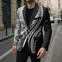 Black Hawaiian Quilt Pattern Blazer Mixed Polynesian Tribal Arty - Polynesian Pride