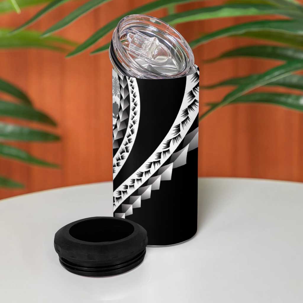 Black Hawaiian Quilt Pattern 4 in 1 Can Cooler Tumbler Mixed Polynesian Tribal Arty