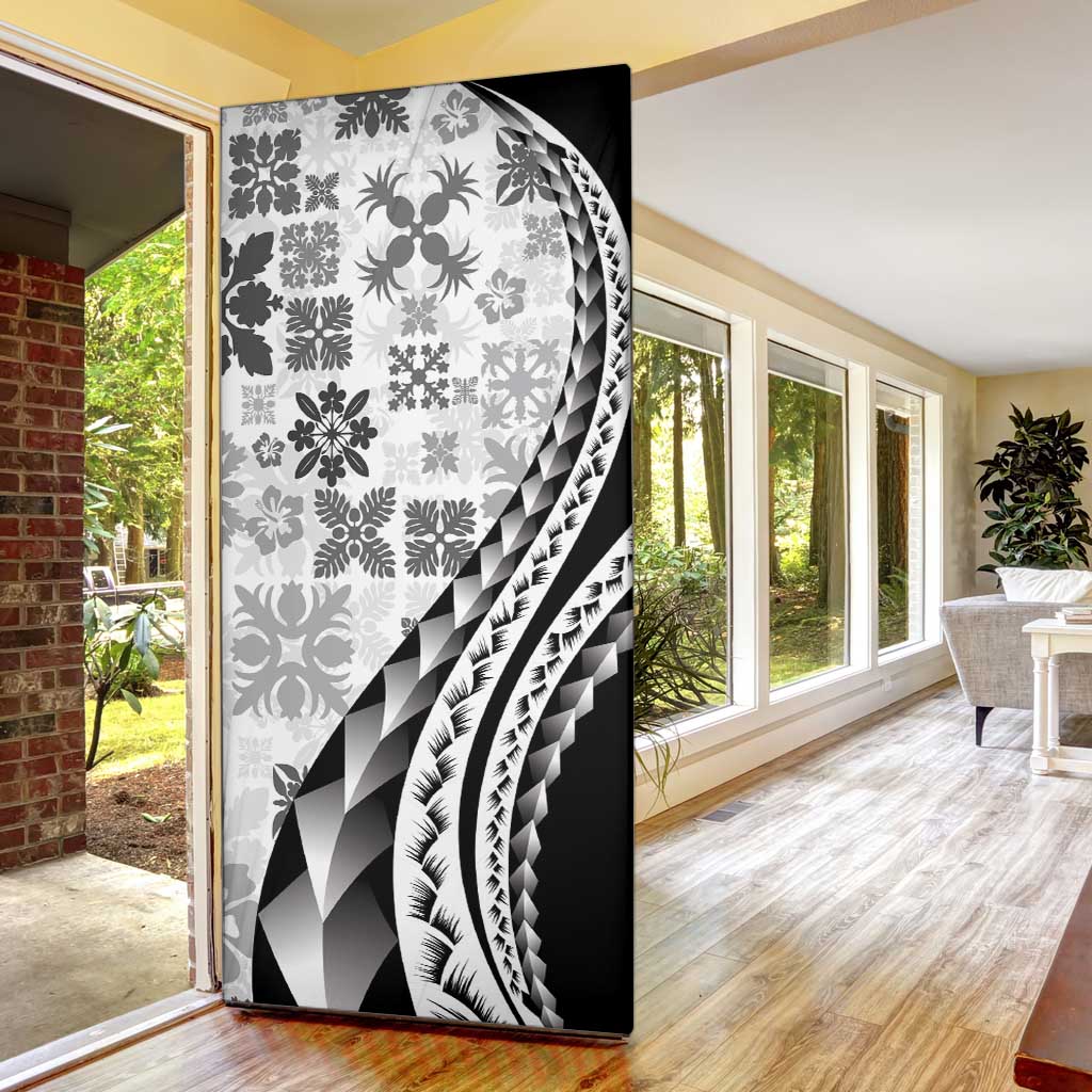 Black Hawaiian Quilt Pattern Door Cover Mixed Polynesian Tribal Arty - Polynesian Pride