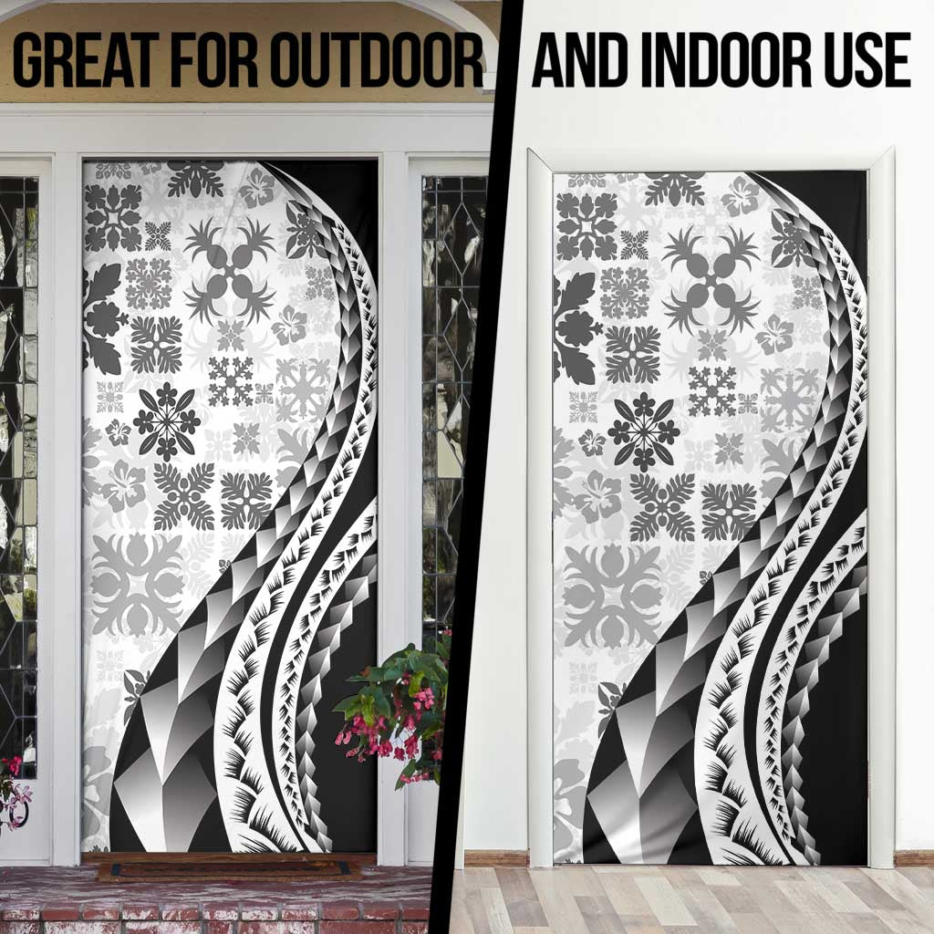 Black Hawaiian Quilt Pattern Door Cover Mixed Polynesian Tribal Arty - Polynesian Pride