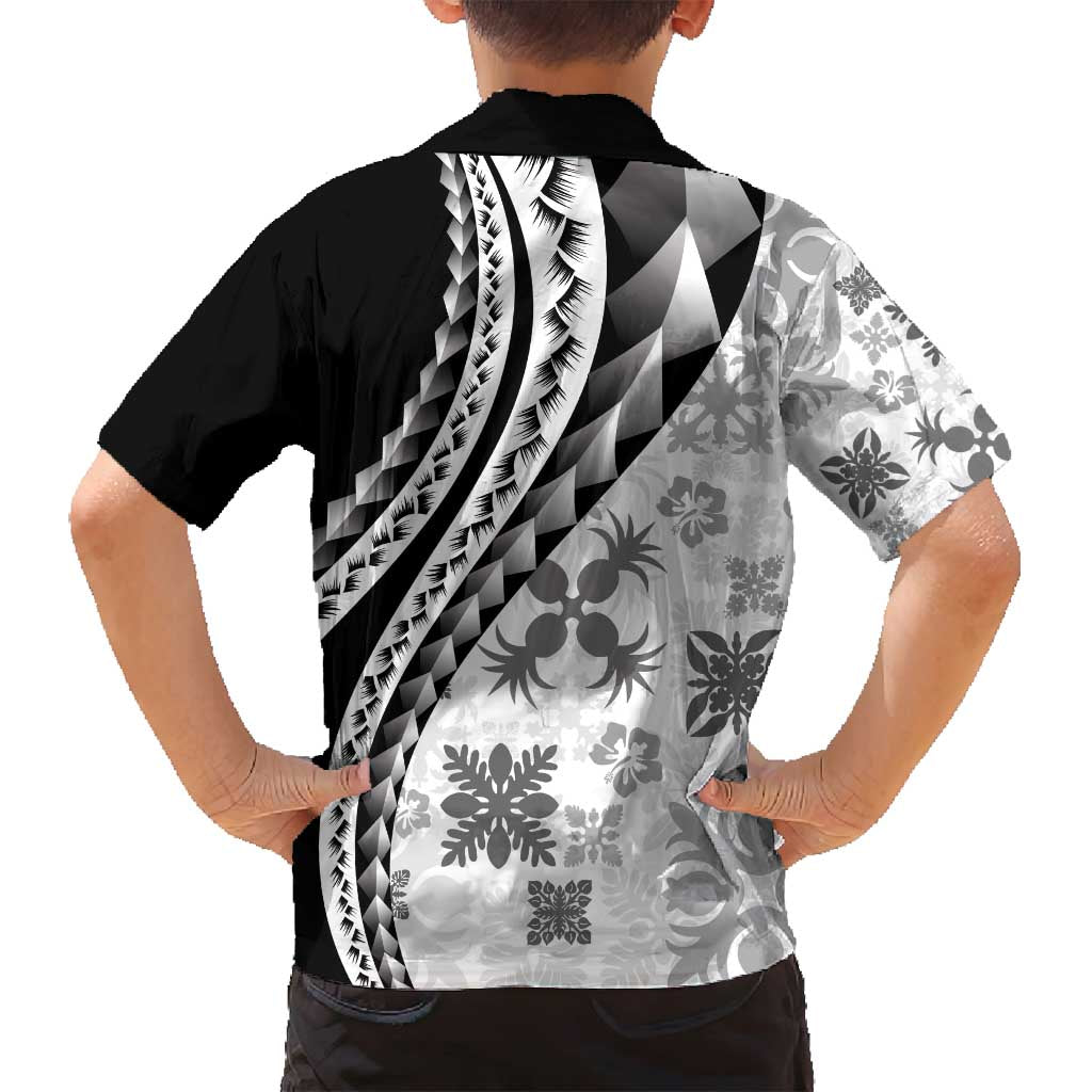 Black Hawaiian Quilt Pattern Family Matching Long Sleeve Bodycon Dress and Hawaiian Shirt Mixed Polynesian Tribal Arty