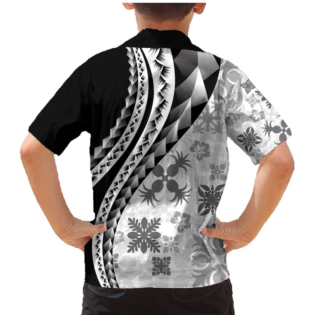 Black Hawaiian Quilt Pattern Family Matching Mermaid Dress and Hawaiian Shirt Mixed Polynesian Tribal Arty