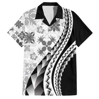 Black Hawaiian Quilt Pattern Family Matching Off The Shoulder Long Sleeve Dress and Hawaiian Shirt Mixed Polynesian Tribal Arty
