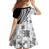 Black Hawaiian Quilt Pattern Family Matching Off Shoulder Short Dress and Hawaiian Shirt Mixed Polynesian Tribal Arty