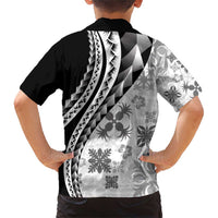 Black Hawaiian Quilt Pattern Family Matching Short Sleeve Bodycon Dress and Hawaiian Shirt Mixed Polynesian Tribal Arty