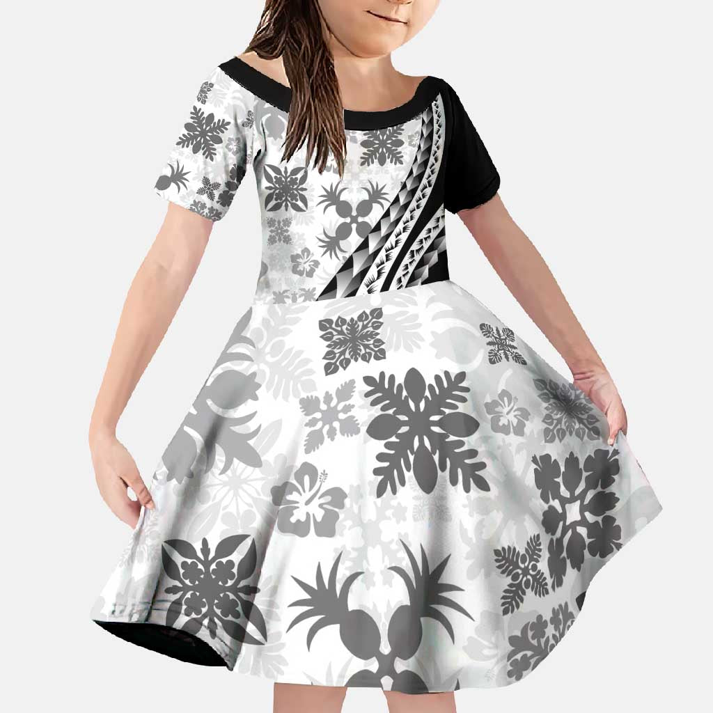 Black Hawaiian Quilt Pattern Family Matching Short Sleeve Bodycon Dress and Hawaiian Shirt Mixed Polynesian Tribal Arty