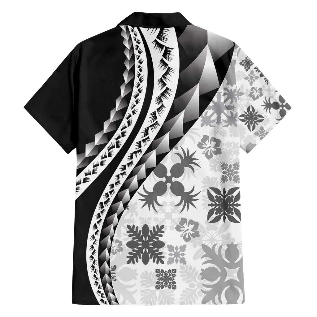 Black Hawaiian Quilt Pattern Family Matching Short Sleeve Bodycon Dress and Hawaiian Shirt Mixed Polynesian Tribal Arty