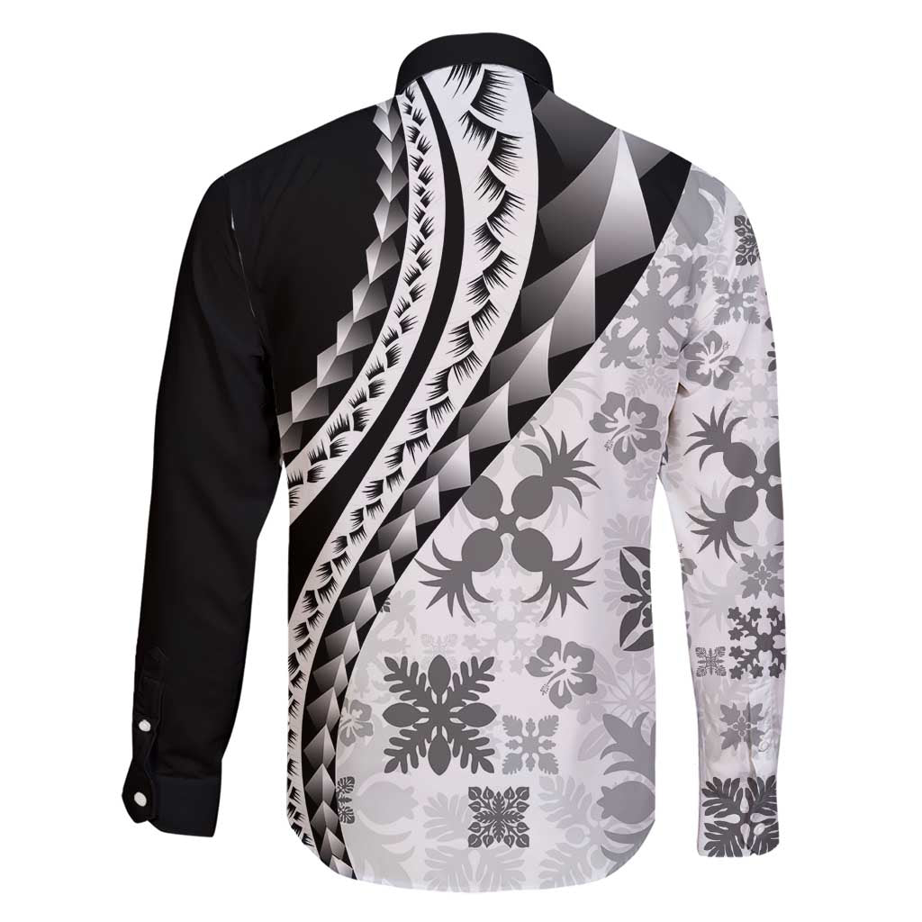 Black Hawaiian Quilt Pattern Family Matching Short Sleeve Bodycon Dress and Hawaiian Shirt Mixed Polynesian Tribal Arty