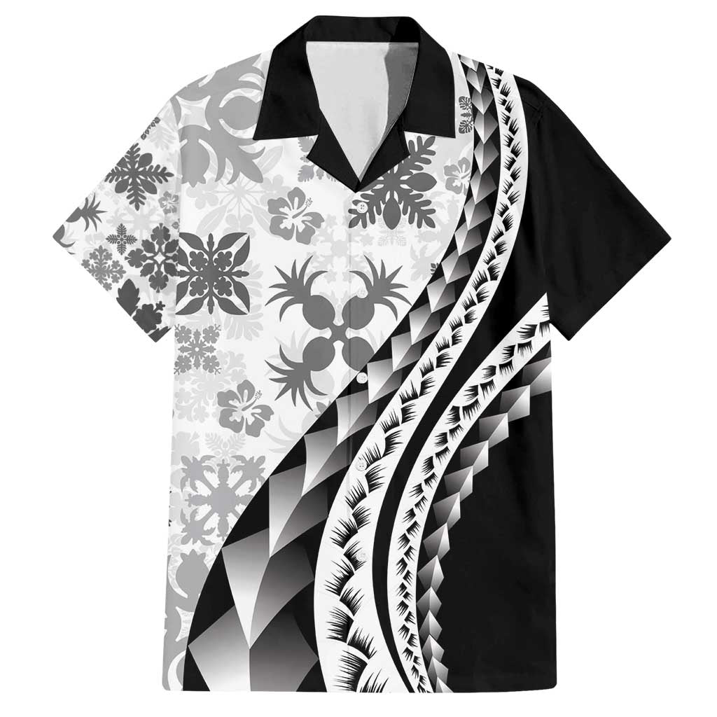 Black Hawaiian Quilt Pattern Family Matching Summer Maxi Dress and Hawaiian Shirt Mixed Polynesian Tribal Arty