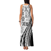 Black Hawaiian Quilt Pattern Family Matching Tank Maxi Dress and Hawaiian Shirt Mixed Polynesian Tribal Arty