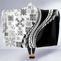 Black Hawaiian Quilt Pattern Hooded Blanket Mixed Polynesian Tribal Arty