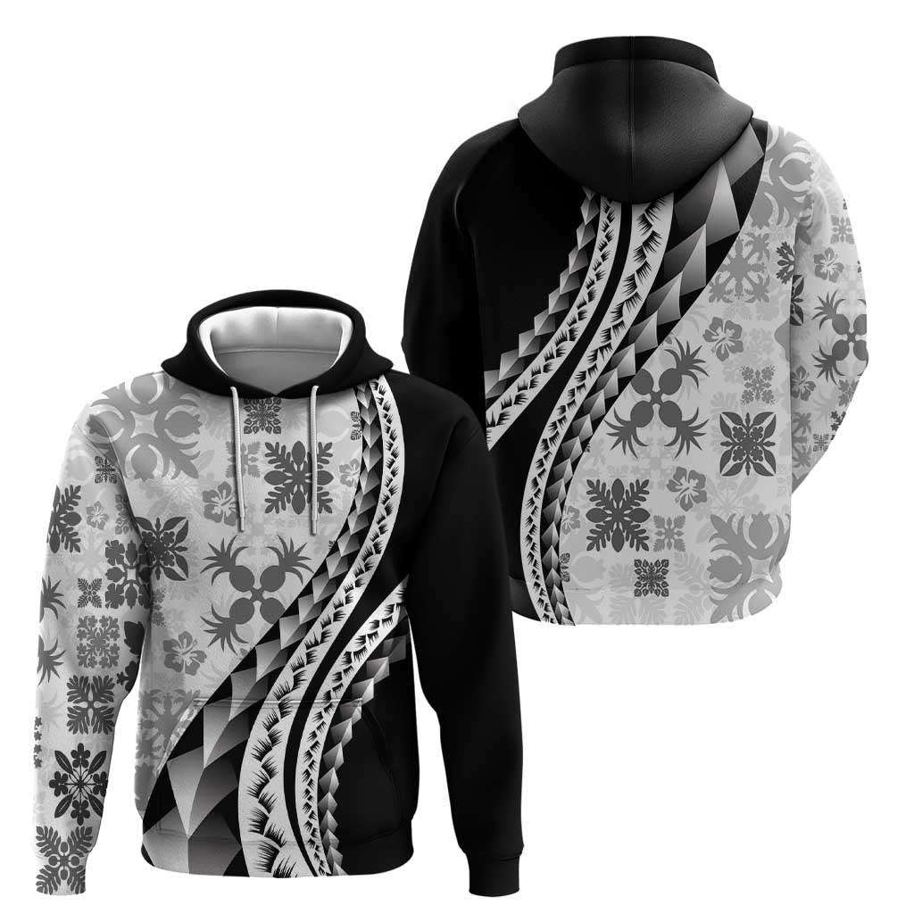 Black Hawaiian Quilt Pattern Hoodie Mixed Polynesian Tribal Arty